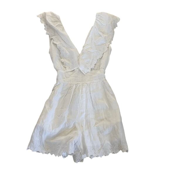 NEW La Vie Rebecca Taylor White Linen Short Playsuit Romper - Picture 4 of 11
